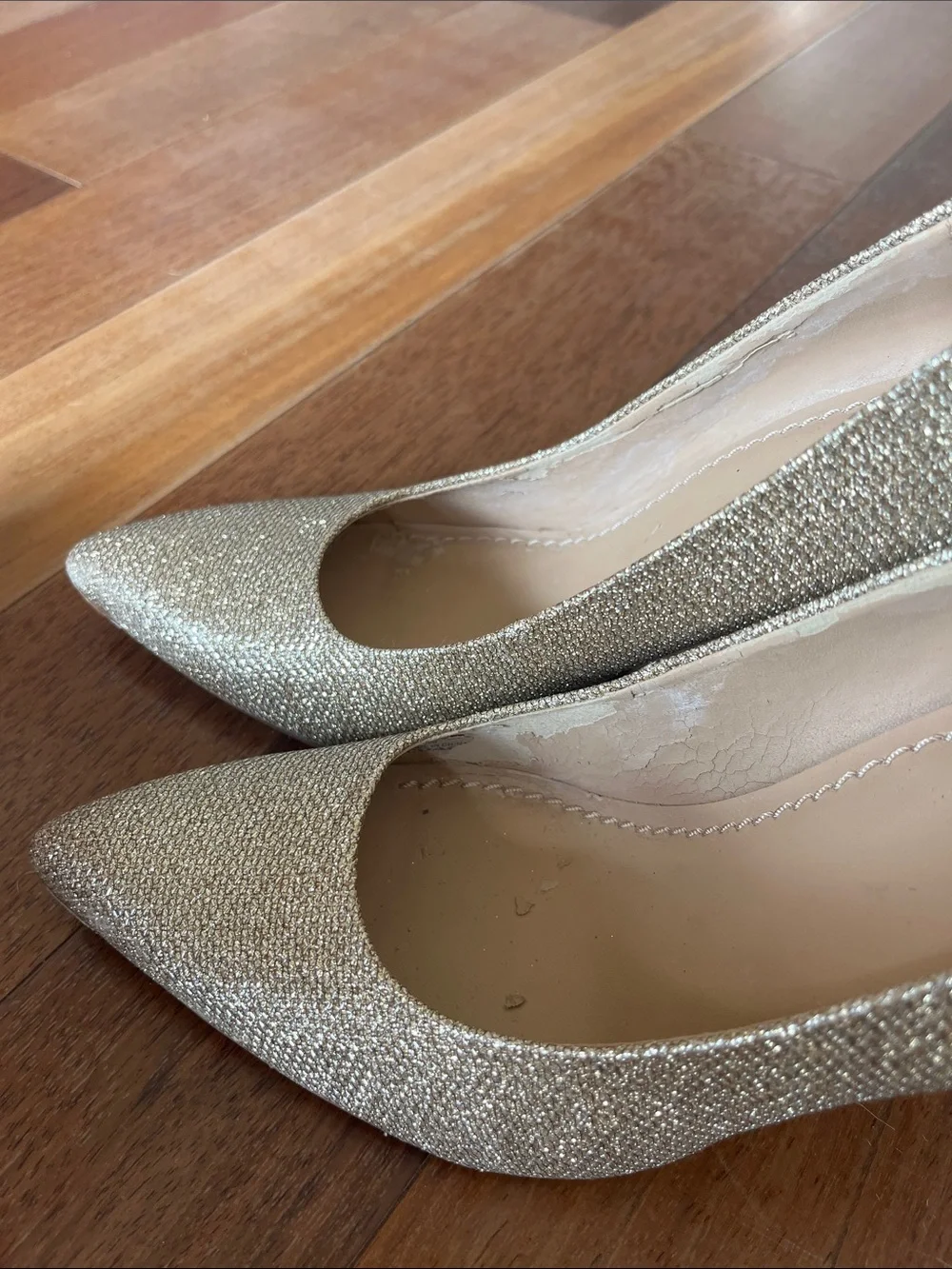 Coach Women's Glitter Pointed-Toe Pumps in Metallic Gold